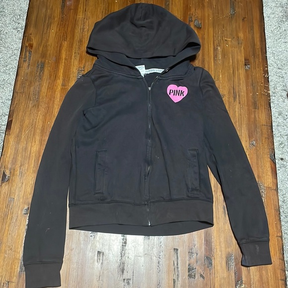 PINK black zip up jacket neck drawstring missing. - Picture 1 of 3